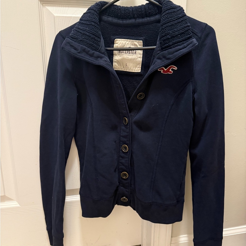 Hollister Navy Blue Button-Up Collar Neck